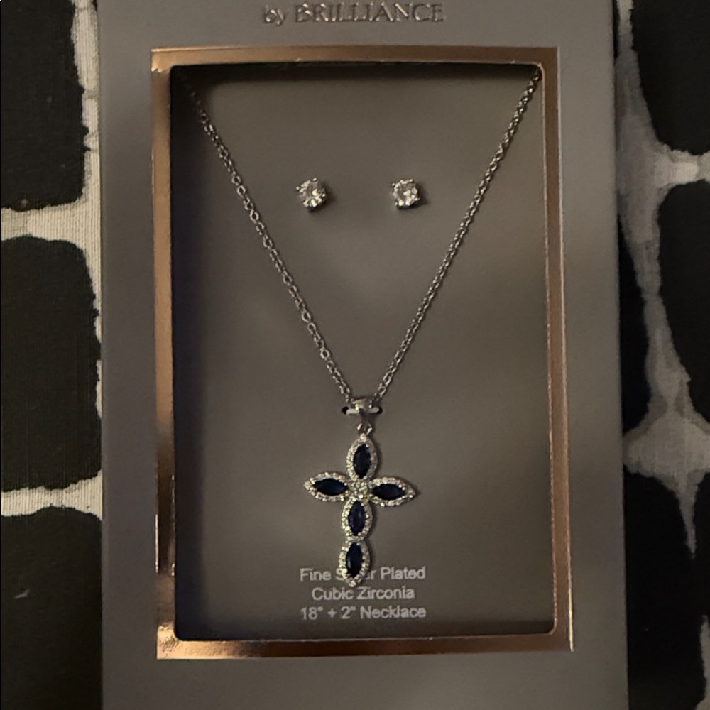 Silver and Blue Necklace and Earring Set